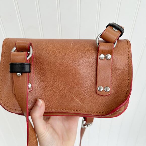 By Malene Birger Accordion Leather Shoulder Bag Brown Tan Crossbody Purse - Picture 3 of 8